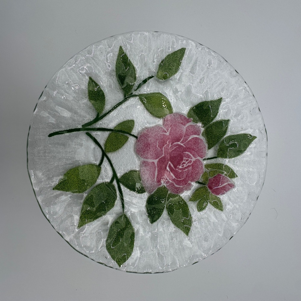 Sydenstricker Fused Glass Pink Rose Plates Set of 4 Signed Syd Cape Cod 8.25in - Picture 9 of 12